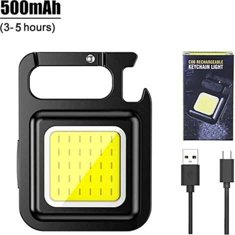 Mini lampe torche porte-clés (500 mAh, autonomie de 3 à 5 heures) : lampe de travail ultra-lumineuse, lampe de poche portable rechargeable, étanche, idéale pour le camping et les activités de plein ai (1/5)