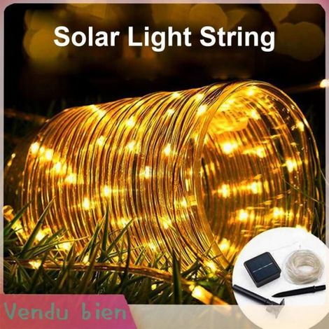 Garosa Lampes solaires à tube LED Tube LED solaire lumières guirlandes décoratives éclairage extérieur linge 50 LED chaud (1/4)