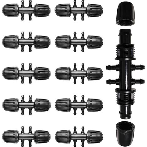 10 Pcs Garden Irrigation Hose Connector Barbed Tee Pipe Connector for Irrigation System, 1/2 Inch to 1/4 Inch Watering Accessories 6 Way (Black) (1/5)