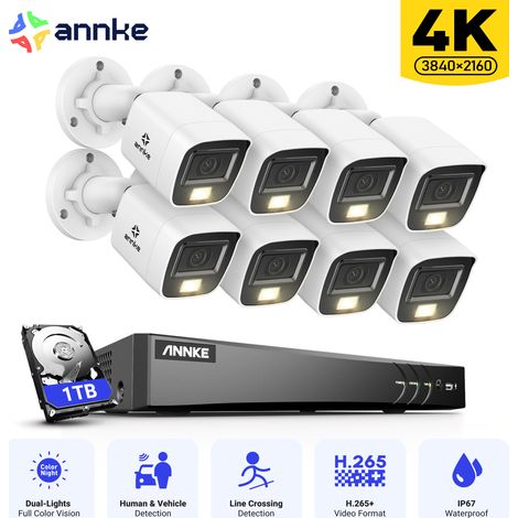 ANNKE 4K Kit Caméras de Vidéosurveillance Tourelle Extérieures Filaires,8CH DVR et 8 Caméras 8MP,Vision Nocturne Couleur et IR,IP67,Accès à Distance Système de sécurité,1TB HDD (1/5)