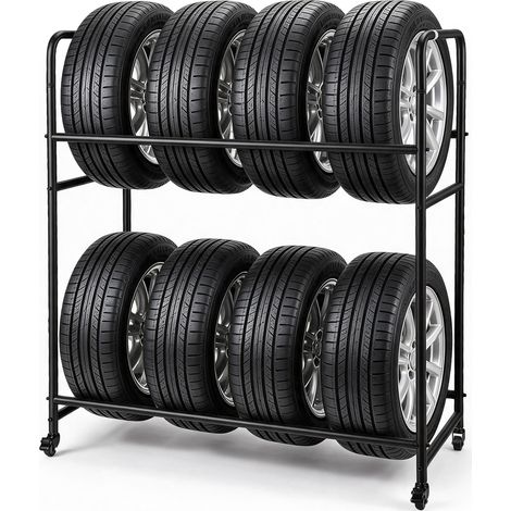 TolleTour Scaffale portagomme mobile con 4 ruote di cui 2 con freno, capacità 8 pneumatici, 180 kg, 3 livelli di altezza, larghezza fino a 240 mm (1/5)