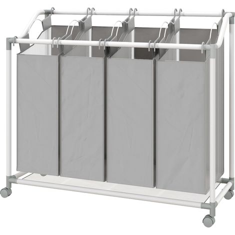 Mobiler Wäschekorb, Schmutzwäschewagen, Wäschekorb auf Rollen mit 4 herausnehmbaren Säcken, 4 x 40 l, 97 x 38 x 81 cm, grau