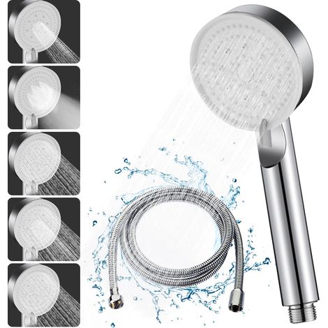High Pressure Shower Head, Water Saving Shower Head 5 Modes Adjustable, Economical Shower Head, Bathroom Shower Head, Shower Head with 1.5M Hose (Silver Set) (1/5)