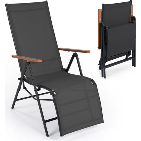 Chaise Longue Jardin Pliante, Dossier Réglable en 6 Positions (Noir,1)