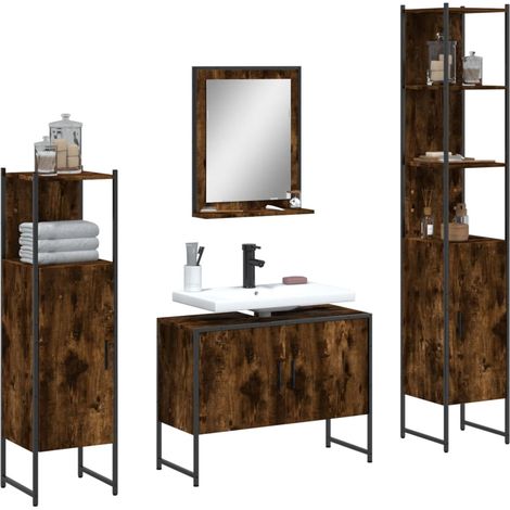 Ensemble d'armoires de salle de bain 4 pcs chêne fumé (1/5)