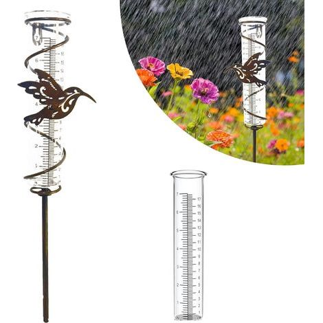 Regenmesser für den Außenbereich, Glas-Regenmesser mit Metallstab, abnehmbares Regenmesserrohr für Gartenzaun, Rasen, Terrasse (Kolibri) (1/5)