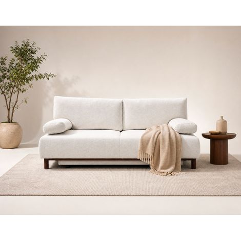 Hortense - canapé droit 3 places convertible avec coffre en velours texturé - beige (1/5)