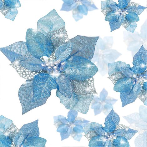 24 künstliche glitzernde Weihnachtssterne für Weihnachten, Baumschmuck und Neujahr (blau) (1/5)