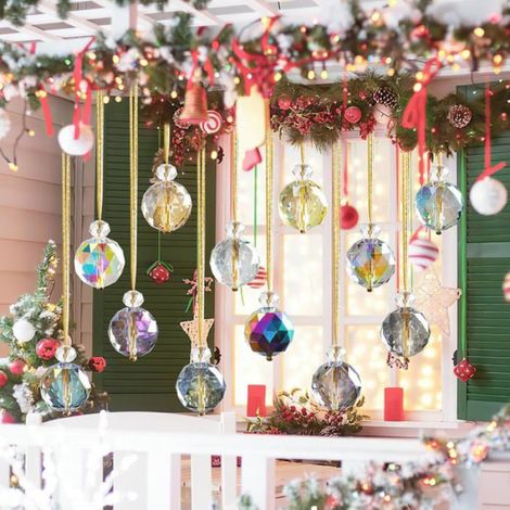 Lot de 12 boules de Noël en cristal multicolores, ornements de Noël en verre, boule prismatique vintage, style 1 (1/5)