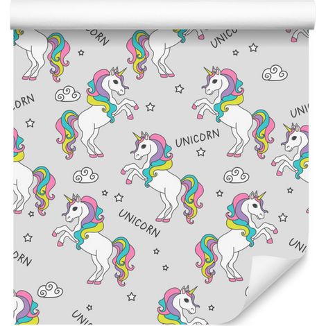 Carta da parati con unicorni e nuvole colorate per soggiorno e camera da letto, 50x1000 cm (1/5)