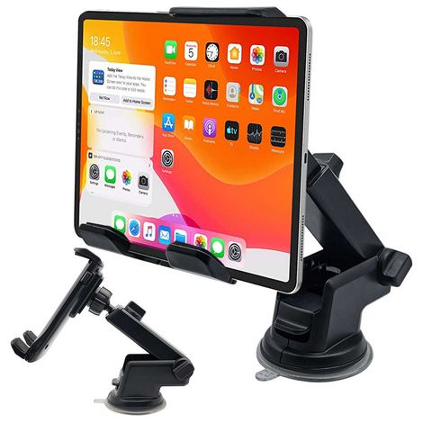Soporte para coche para teléfono, tableta, parabrisas, salpicadero, resistente, ajustable, de 4,7 a 11 pulgadas, negro. (1/2)