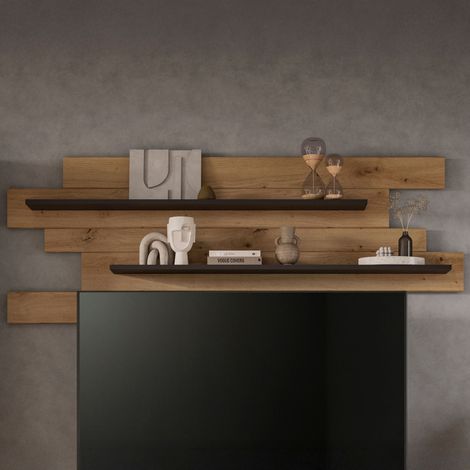 Meuble TV 184x44x55cm décor naturel et anthracite - KANUT (1/4)