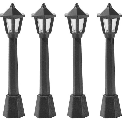 Lot de 4 mini lampadaires pour maison de poupée, accessoires de décoration, lampe à gaz, modèle réduit, scène de vie simulée, jouet, cadeau à faire soi-même (noir)-7.5X2cm-Black