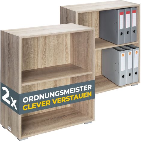 CASARIA® Bücherregal 77x60x28cm 2x Holz 2 Fächer Boden Höhenverstellbar Kippschutz Bücher Büro Wohnzimmer Standregal Regal  Eiche