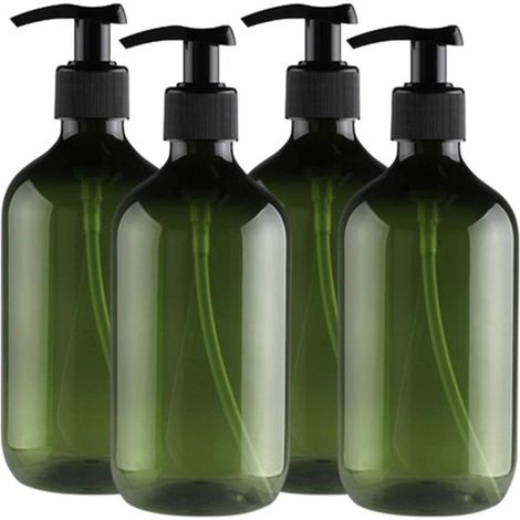 Distributeur de savon - 76 x 76 x 185 mm - Vert - Flacon pompe rechargeable - Distributeur de lotion - Distributeur sous pression - Lot de 4 - Plastique (1/5)