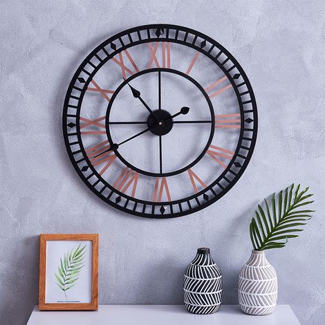 80CM Roman Numerals Metal Wall Clock, Black