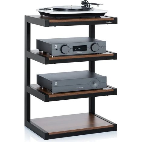 Meuble Audio et TV Norstone Esse Hifi 4 Étagères Verre Acier Noir 57x40x86 cm