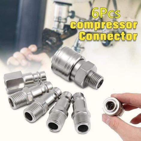 6Pc 1/4 Pouce BSP Compresseur Connecteur Air Coupleur libération Rapide Ligne Tuyau (1/4)