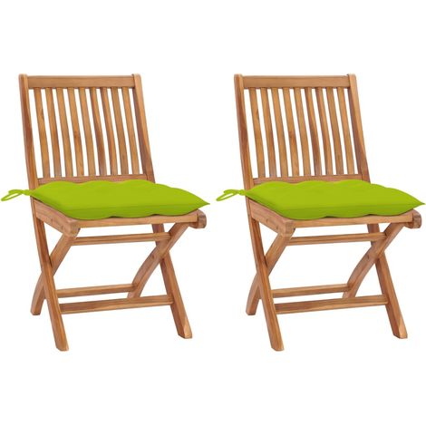 Sillas de jardín 2 uds madera teca con cojines verde brillante