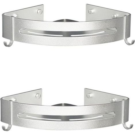 Lot de 2 Pices Etagre de Douche d\\'angle sans Perage en Mtal avec 2 Crochets pour Douche Support Antirouille Autocollant pour Articles de Salle de Bains (Argent) (1/4)