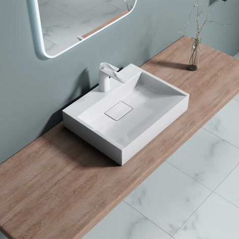 Bathroom Cloakroom 500 x 380mm (WxD) Cast Stone Resin bathroom Basin - Wall Hung Or Countertop basin Sink One Tap Hole - Concealed Waste - Durovin Bathrooms (1/5)