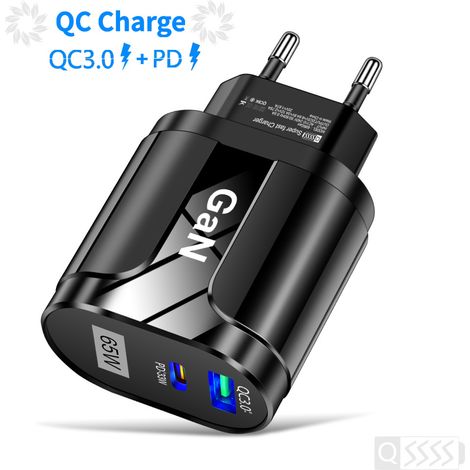 PD 33 W + QC 33 W — Chargeur rapide GaN — Adaptateur de charge multi-entrées (1/5)
