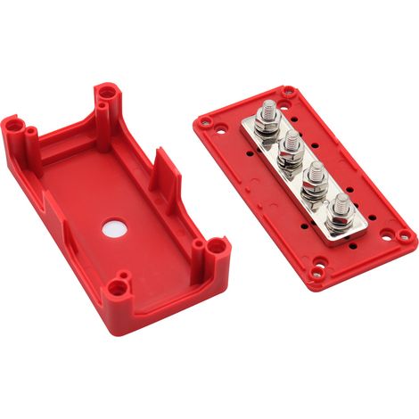 Barre de distribution M8 300A 48V en boîtier rouge – Connecteur de masse pour circuit haute intensité – Parfait pour camping‑car, bateau et installation solaire (1/5)