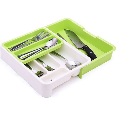 Organisateur de tiroir - Plateau de rangement pour couverts et ustensiles - Extensible 23,5 à 40 cm - Lot de 3 (1/5)