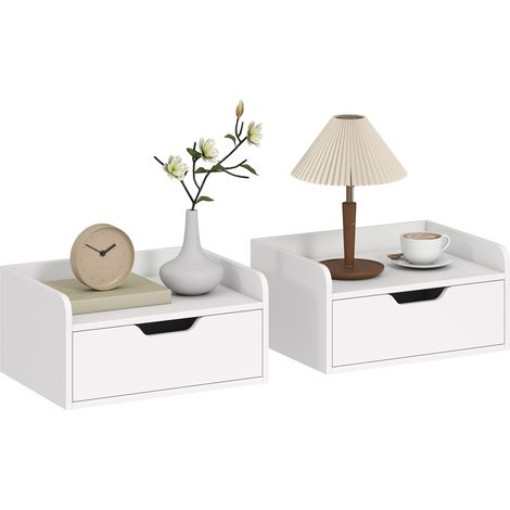 Paar schwebende Nachttische mit Schublade, Tischplatte in Holzoptik, Maße 40 x 30 x 19,5 cm, modernes Wanddesign
