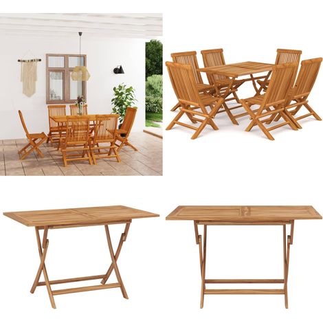 7-tlg. Garten-Essgruppe Massivholz Teak - Gartenmöbel - Essgruppe - Teakholz - Outdoor Furniture - Gartentisch - Home & Living (1/5)