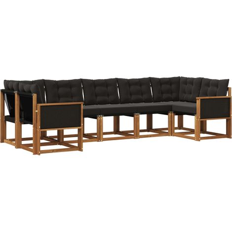 Outdoor Sofa Set with Cushion 7 pcs Natural and Black vidaXL (1/5)