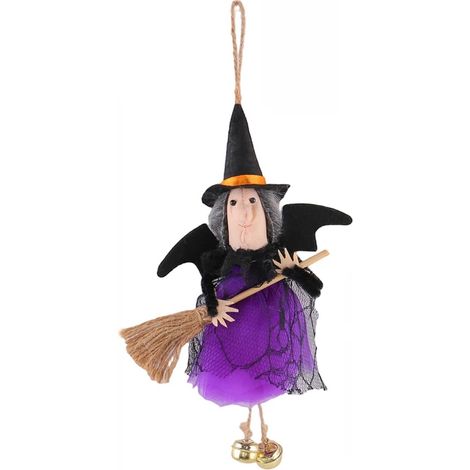 Décorations suspendues de sorcière pour Halloween, balai décoratif, guirlande violette non tissée pour arbre d'intérieur et d'extérieur (1/5)