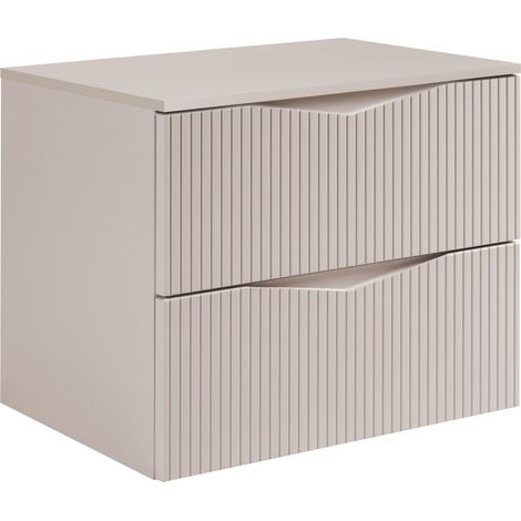 Meuble de salle de bain sous vasque suspendu avec plan CLEO beige 60 cm façades rainurées