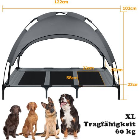 HENGMEI Lit pour chien avec toit - Protection solaire - XL - 122 x 92 x 102 cm - Avec baldaquin - Pour l'extérieur - Avec repose-pieds antidérapant - Résistant aux intempéries - Cadre en fer