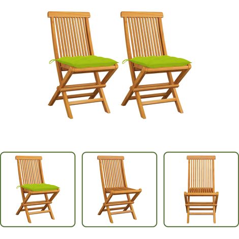 Gartenmöbel Teakholz - Gartenstühle mit Hellgrünen Kissen 2 Stk. Massivholz Teak (1/5)