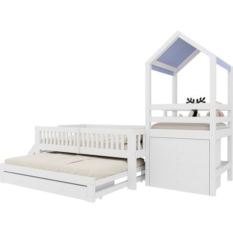 Letto a casetta per bambini 90x200 con letto estraibile 90x190 e cassetti, bianco (1/5)