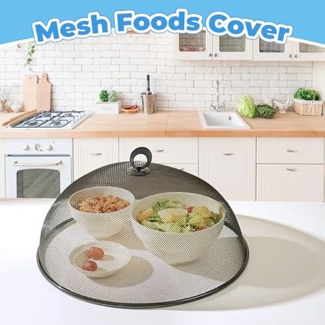 Couvercles alimentaires anti-poussière en acier inoxydable pour pique-nique, barbecue, camping (noir, 35 cm) (1/5)