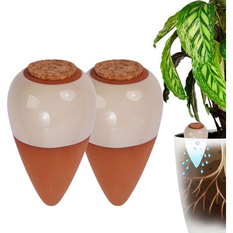 Clay Watering Cones with Lids, 350ml, Beige, 2-Pack (1/5)
