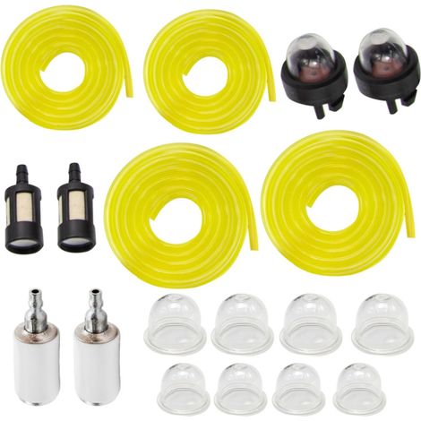 Kit de tuyau de carburant, filtre à huile, bulle d'huile, godet à huile, compatible avec tondeuse à gazon, scie à huile, taille-haie, sèche-cheveux et accessoires.