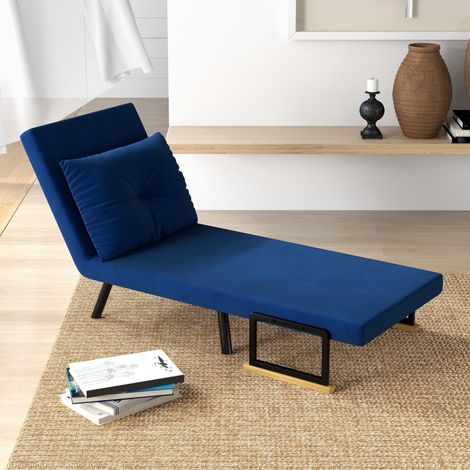 Sofá cama individual 4 en 1, silla plegable con respaldo ajustable en 5 posiciones, sofá cama con cojín, asiento acolchado, terciopelo para el hogar y la oficina, 63x73x81 cm, azul
