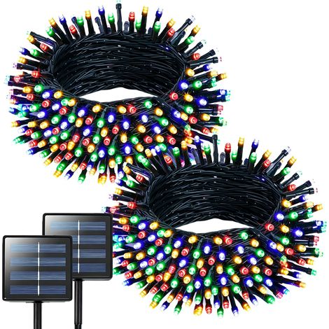 Solarbetriebene Halloween-Lichterkette für den Außenbereich (2er-Pack), 100 LEDs, 7 m, wasserdicht, 8 Leuchtmodi, orange und lila, ideal zum Dekorieren von Gärten, Einfahrten, Zäunen und Partys. (1/5)