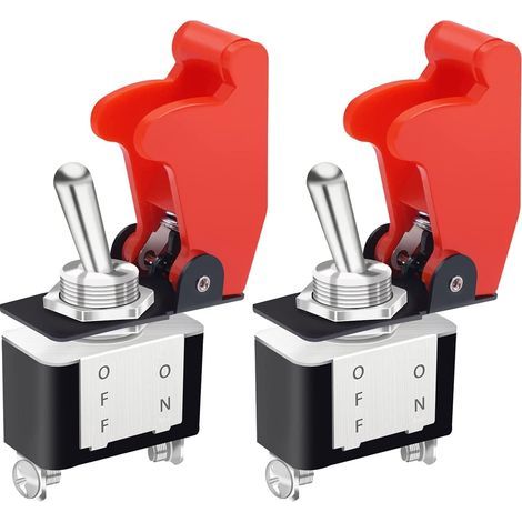 2 pièces interrupteurs à bascule 12V 20A marche/arrêt 2 positions 2 broches, SPST interrupteurs,avec couvercle de sécurité rouge pour bateau marin de voiture KN3A-101A-RMZ (1/4)