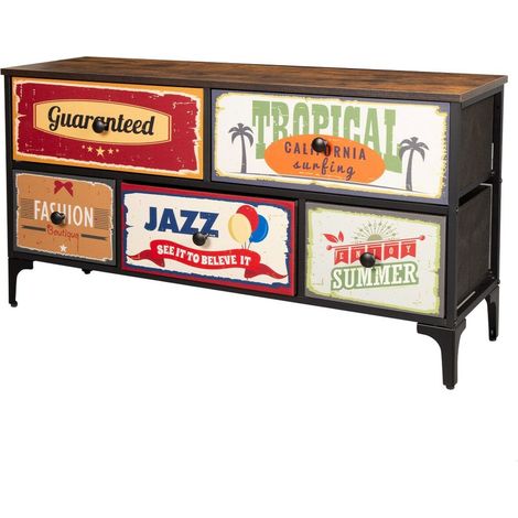 Comò - AKTIVE - Vintage - 5 Cassetti - 103x30x56 cm - Metallo Nero (1/5)
