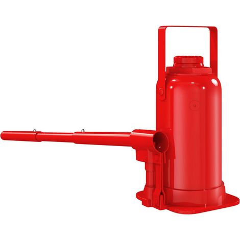 Cric bouteille hydraulique 12 T, cric hydraulique à bouteille gamme de levage 19-37 cm longue poignée et selle, rouge