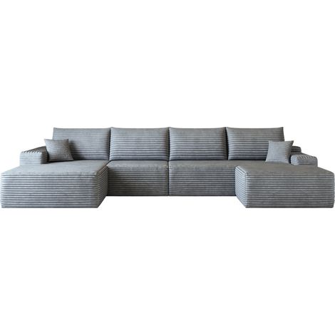 Sofá modular rinconero en L de 340 cm gris, tejido de pana acanalada, sin montaje (1/5)