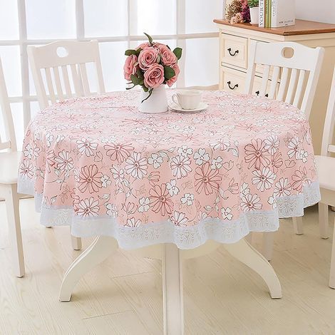 Nappe Toile cirée PVC Ronde,avec Motif Floral et Dentelle,Nappe Ronde Anti Tache Impermeable Nappe de Table Toile Cirée de Salle à Manger,pour Salle à Manger,Jardin,Café,Fête (Rosé-A,137cm) (1/4)