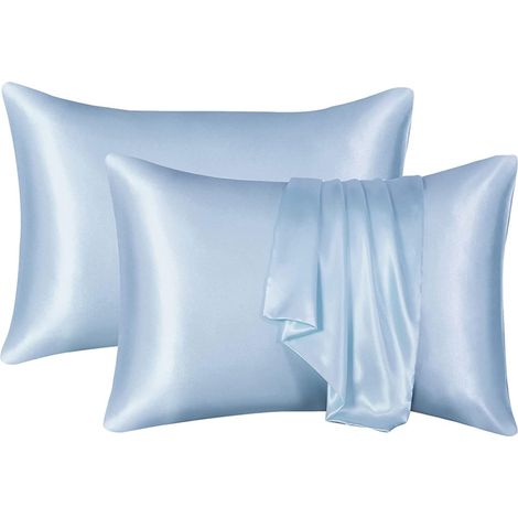 Taie d'oreiller en imitation soie douce, respirante et lisse des deux côtés, lot de 2, idéale comme cadeau (1/5)