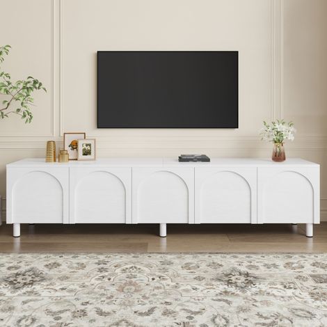 Mueble TV 150x40x60 cm marrón y blanco con puertas correderas y 2 estantes (1/5)