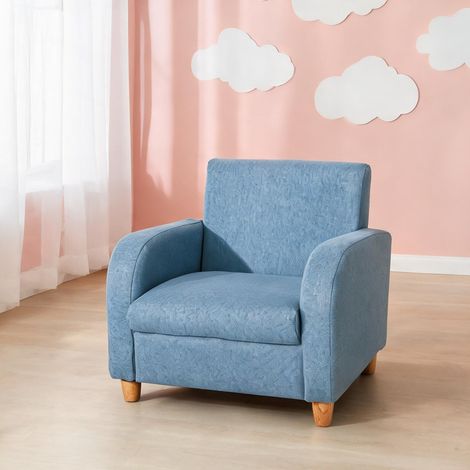 Fauteuil enfant scandinave bois et lin bleu 49 x 45 x 44 cm (1/5)