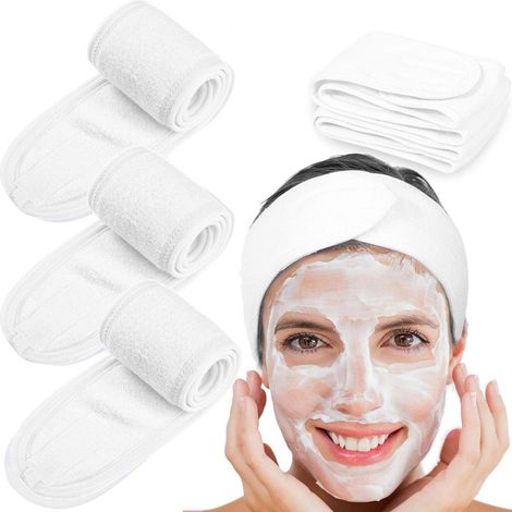 Juego de 4 diademas de maquillaje, diademas de tela de rizo con velcro, adecuadas para el baño, yoga, deportes y limpieza facial (blanco). (1/3)